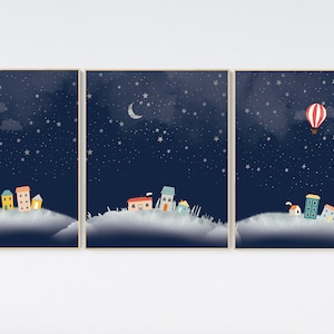 Gender neutral nursery, Nursery decor neutral, moon and stars, nursery decor sets, nursery decor boy stars, sky, set of 3