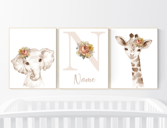 Boho Nursery, Wildflower Nursery Decor, woodland nursery, Floral Nursery, elephant nursery, animal prints, vintage flower, Botanical Print