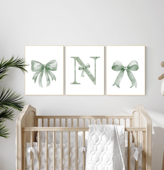 Bow print wall art, Bow nursery print, sage green nursery wall art, bow nursery art, bow nursery decor, bow print wall art green