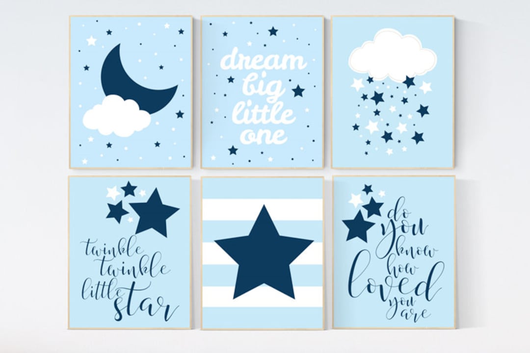 Nursery Decor Boy, Navy Blue Nursery, Nursery Wall Art Boy, Elephant