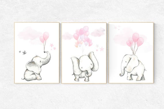 Pink nursery decor, nursery decor elephant, animal prints, nursery decor girl elephant, baby room, pink nursery, nursery decor pink, balloon