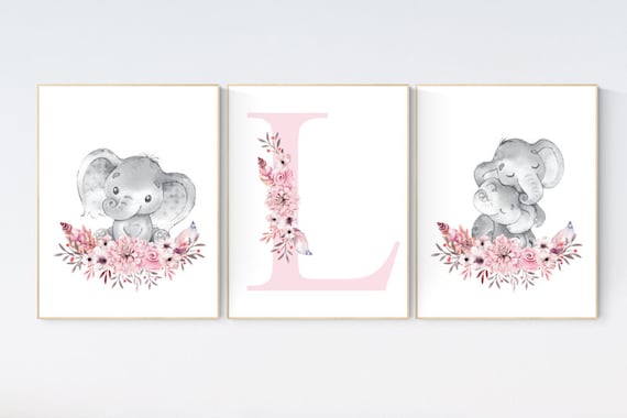 Nursery decor girl boho, nursery decor girl woodland, elephant nursery wall art, nursery decor girl floral, floral nursery, boho nursery