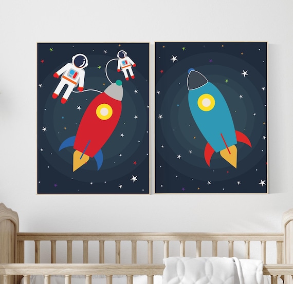 Space Theme Nursery Art Boy Bedroom Decor Boy Nursery Art Nursery Art Set of 2, Outer space wall art, Nursery wall art, solar system art