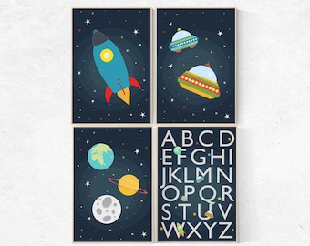 Weltraum Alphabet-Kinderzimmer-Kunst: Weltraum Prints