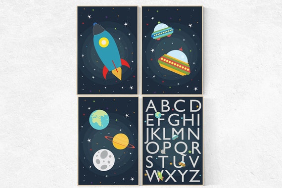 Space Nursery Decor, alphabet nursery Art, alphabet letters, outer space nursery wall art, Boy Nursery Space Decor, ABC nursery toddler,