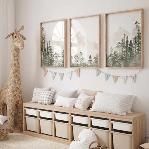 Nursery Decor Woodland Mountain Wall Art Tree Nursery Decor Etsy