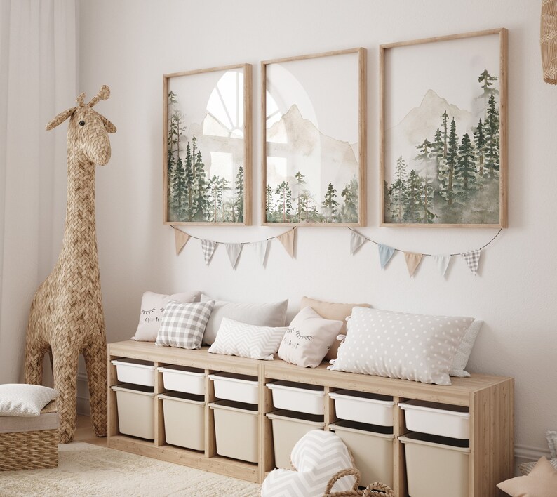 Nursery Decor Mountain Nursery Wall Art Tree Nursery Decor Etsy