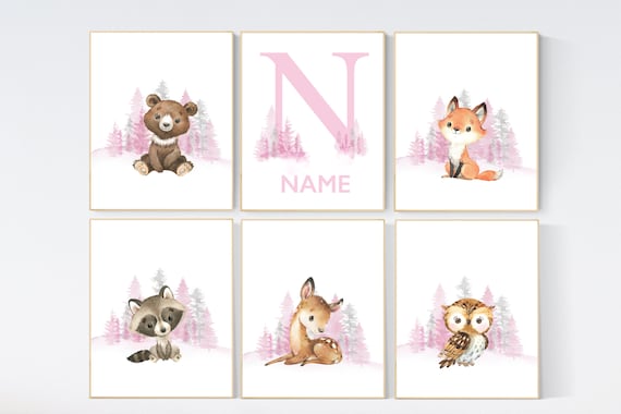 Woodland animals, nursery wall art animals,  girl nursery decor, woodland nursery prints, woodland prints for nursery, tree nursery print