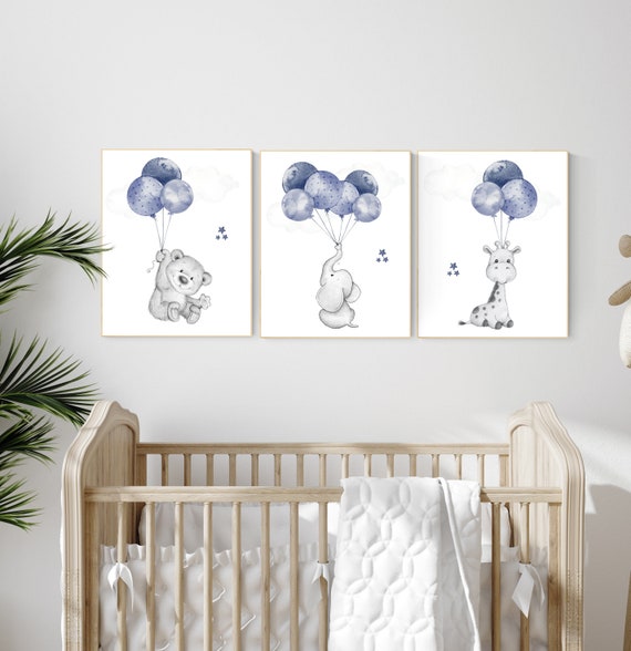 Nursery decor boy, animal nursery, navy blue nursery decor, elephant nursery, giraffe nursery, baby boy nursery room decor, bear nursery