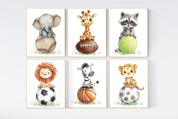 Sports nursery decor, Baby Animals Sport, Baby boy sports nursery, Safari nursery decor, football nursery, baseball nursery, golf nursery