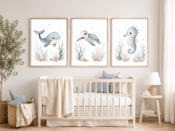 Watercolor Sea Animal Prints: Ocean Nursery Wall Art