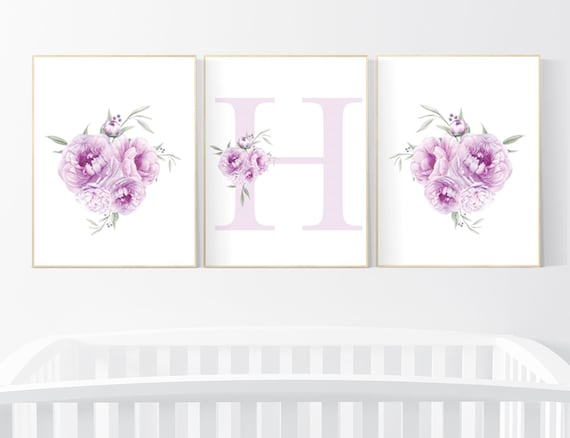 Nursery decor girl floral, Nursery decor girl purple, nursery decor girl flower, lavender, lilac nursery, nursery decor girl name, peony