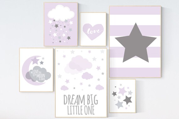 Nursery decor girl purple, purple nursery decor, lavender nursery decor, lilac nursery decor, dream big little one, purple nursery print