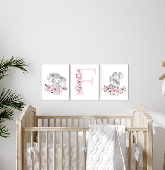 Nursery decor girl boho, elephant nursery wall art, nursery decor girl floral, nursery decor girl woodland, floral nursery, boho nursery