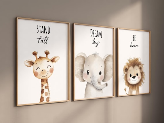 Safari Animal Nursery Prints: Giraffe, Elephant, Lion Wall Art