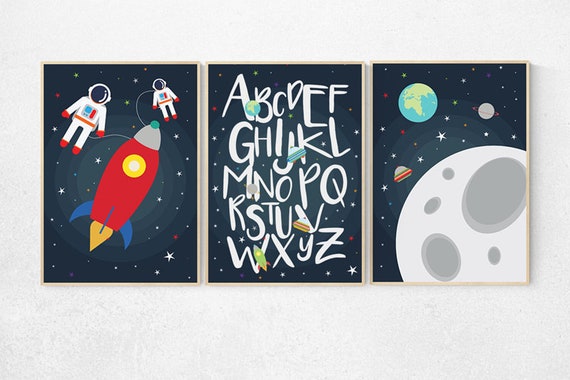 Space Nursery Decor, alphabet nursery Art, alphabet letters, outer space nursery wall art, Boy Nursery Space Decor, toddler, nursery set