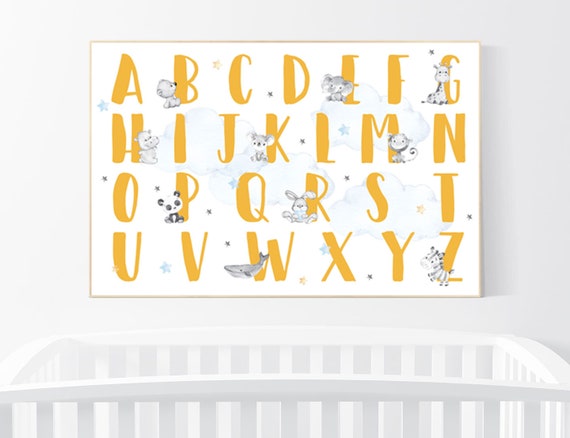 Alphabet print, alphabet print landscape, kids, alphabet print nursery, animal alphabet poster, gender neutral, animal nursery wall art