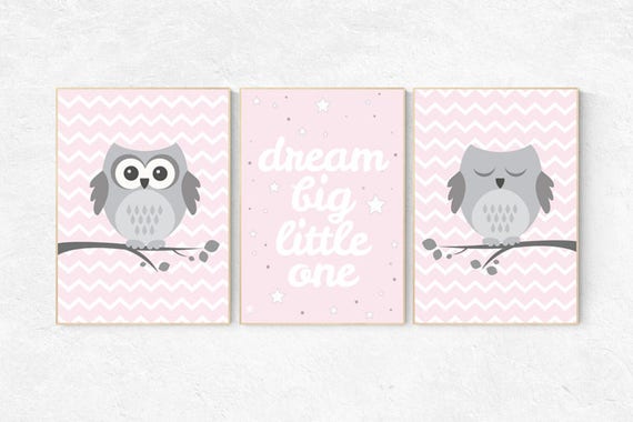 Pink nursery decor, Owl nursery wall art, dream big little one, baby girl room decor, owl nursery decor baby girl nursery decor nursery girl