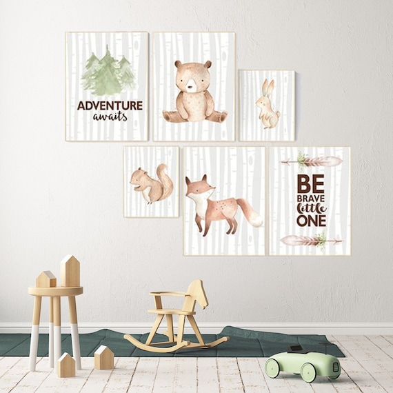 Nursery decor woodland, nursery wall art woodland animals, nursery decor neutral, gender neutral, nursery decor boy mountains adventure