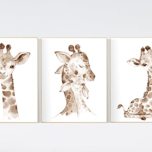 Nursery decor giraffe, giraffe nursery, gender neutral nursery, baby room wall art, woodland animals, giraffe prints, mom and baby giraffe