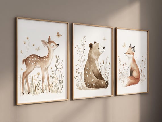 Nursery decor woodland, Woodland Nursery Wall Art, Woodland Print Set, animal prints, Woodland Animal Prints, gender neutral nursery