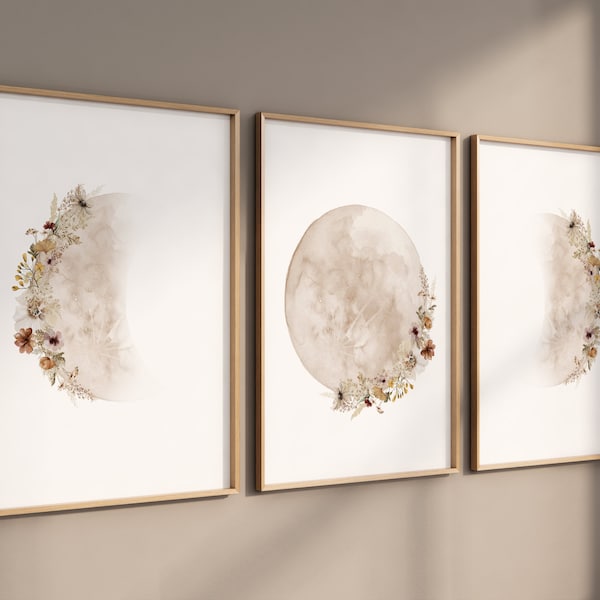 Floral Moon Phases Print: Botanical Nursery Wall Art