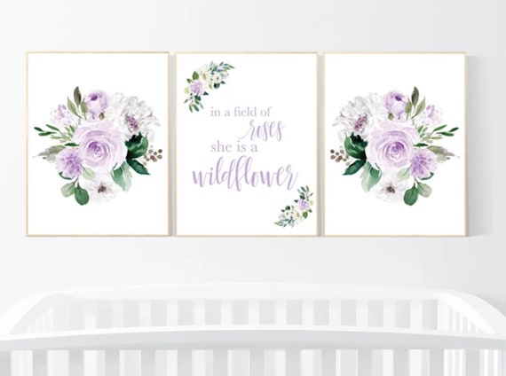 CANVAS LISTING: Purple flower nursery decor, Nursery decor girl purple, in a field of roses she is a wildflower