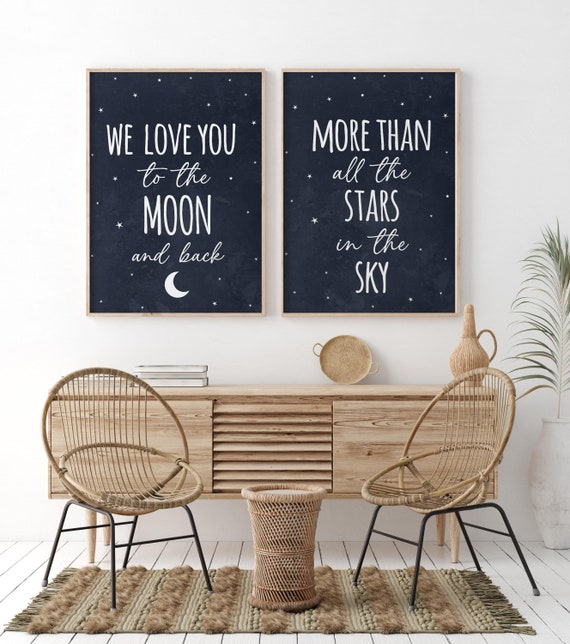 Nursery decor boy navy blue, Nursery wall art boy, navy nursery decor, moon and stars, we love you to the moon and back, nursery prints boy