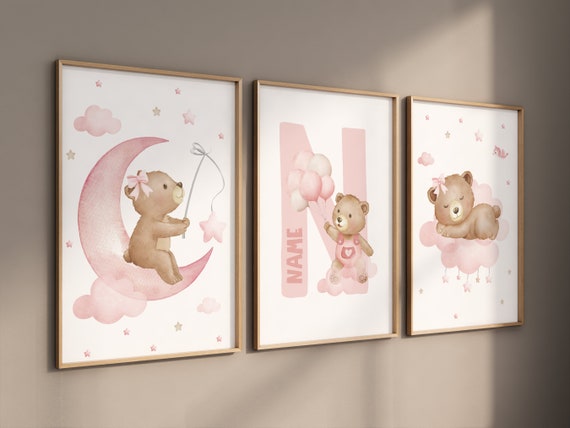 Nursery decor girl wall art, bear nursery print, pink nursery art, bear nursery wall art, teddy bear, nursery wall art, bear print nursery