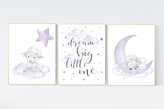Nursery decor girl purple, nursery decor girl, nursery decor lambs, Sheep nursery decor, nursery wall art sheep, lavender and gray, lilac