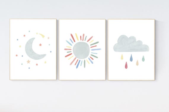 Nursery prints rainbow, gender neutral nursery, Nursery decor girl, nursery wall art, flower nursery, boho prints, moon nursery