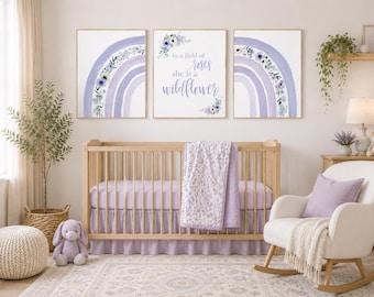 Purple Rainbow Nursery Art: Floral Girls Room Decor Print