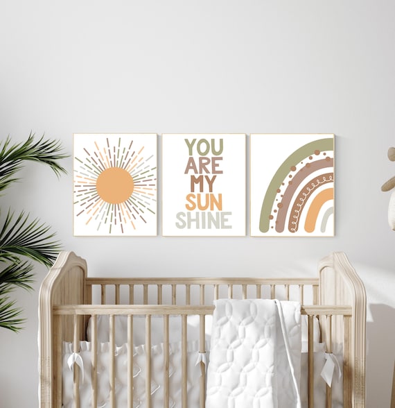 Boho Nursery, rainbow nursery, earth colors, Nursery decor gender neutral, moon nursery, Abstract Art, sun nursery, Mid Century Print
