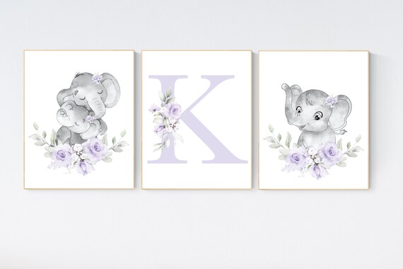 Purple nursery, Boho baby room, nursery wall art elephant, nursery decor girl, nursery decor girl floral, lilac nursery decor, lavender