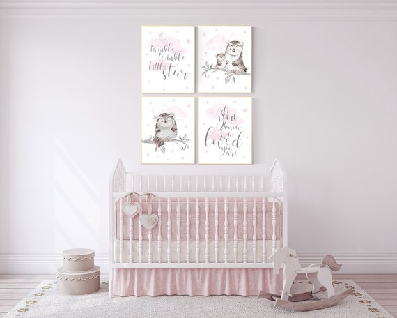 Nursery decor girl owl, twinkle twinkle little one, owl nursery decor, girl nursery wall art, nursery ideas, pink nursery print