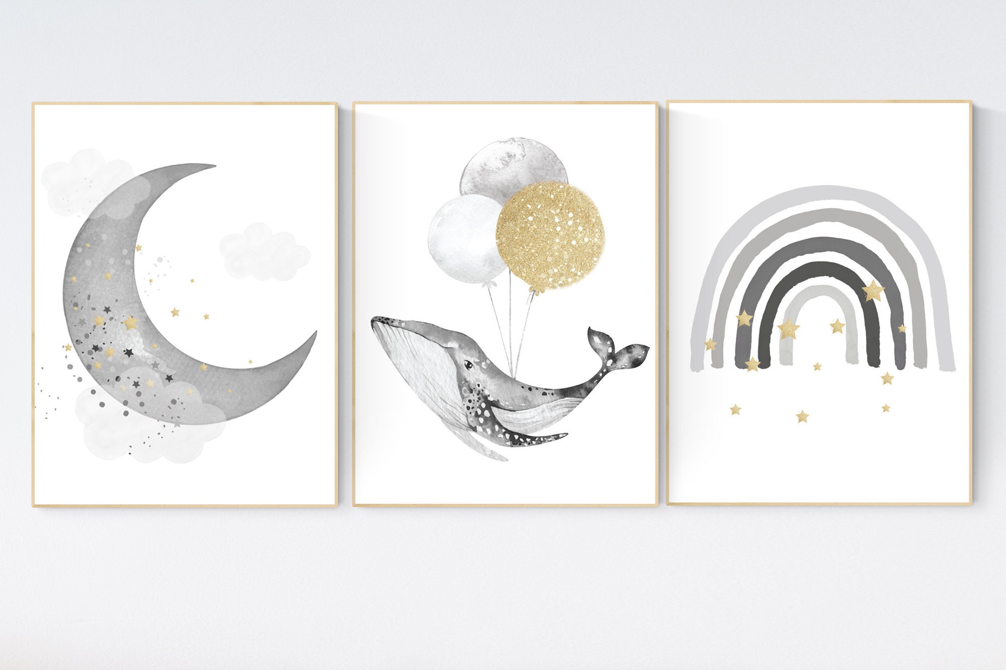 Nursery wall art grey gray gold nursery whale nursery nursery