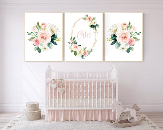 Nursery decor girl floral, nursery decor girl name, nursery decor girl flowers, blush pink, nursery decor girl boho, floral nursery prints
