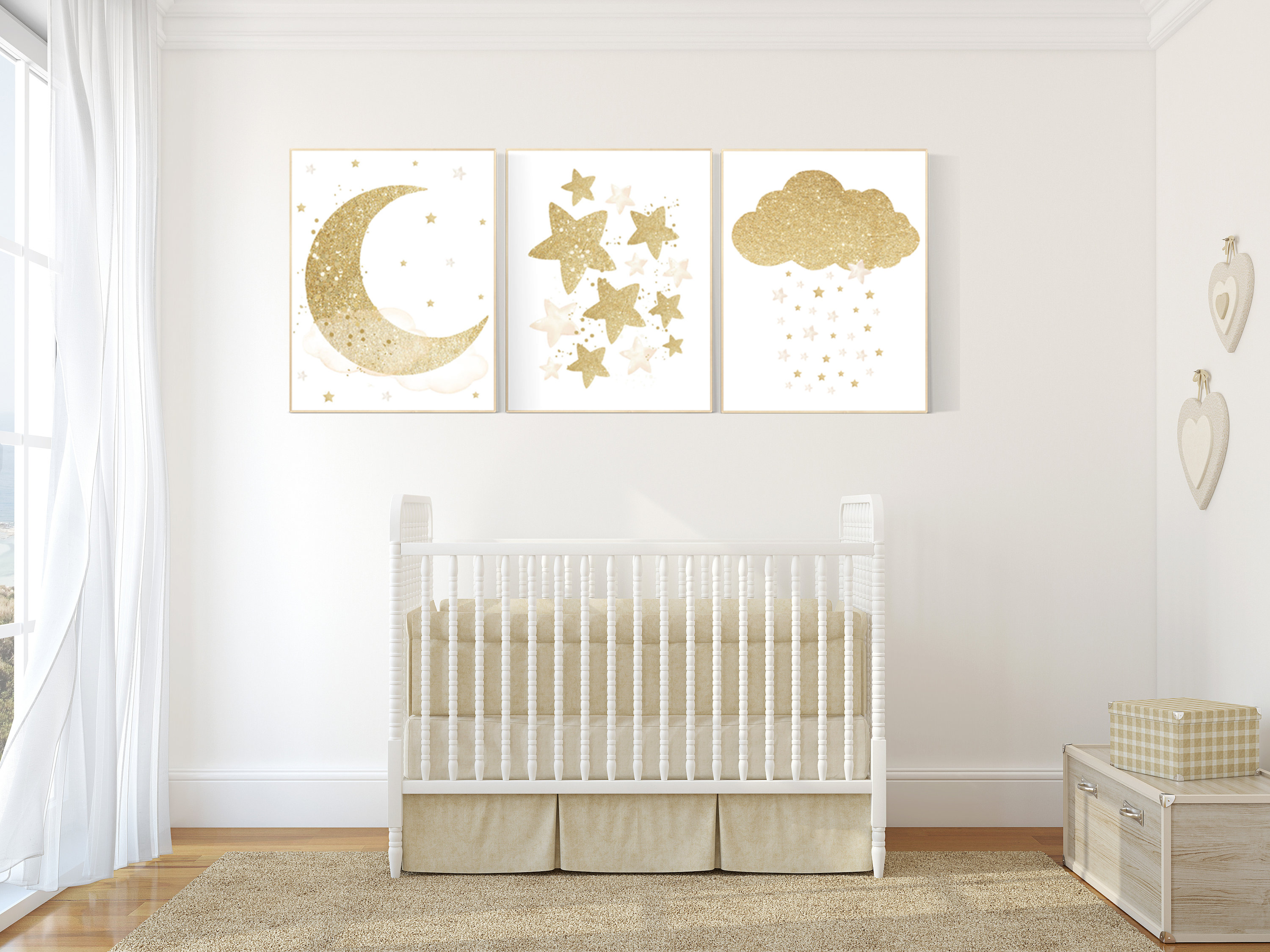 Nursery wall art gold, gold ivory nursery, nursery decor neutral, baby