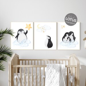 Cute Penguin Nursery Wall Art Set Winter Baby Room Decor set of 3 ...