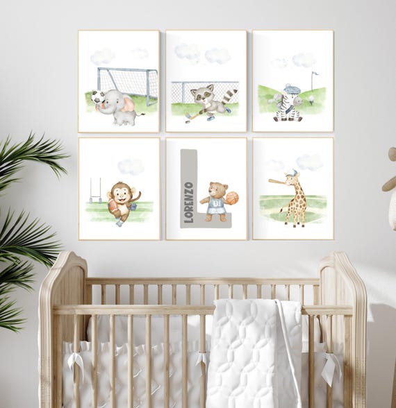 Sports nursery decor, Baby Animals Sport, Baby boy sports nursery, Safari nursery decor, football nursery, baseball nursery, golf nursery
