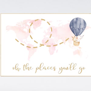 Oh, de plaatsen waar je naartoe gaat, wereldkaart, roze kinderkamer, heteluchtballon, babykamerdecoratie, kinderkamerinrichting, wereldkaart, oh de plaatsen waar je heen gaat
