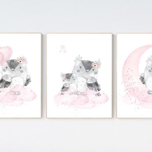Nursery decor girl owl, nursery wall decor pink, owl nursery art, owl nursery wall art, owls nursery art, nursery wall art moon, flower