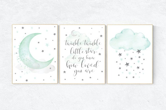 Mint nursery decor, twinkle twinkle little star, mint green nursery decor, mint green nursery, moon and stars nursery, gender neutral