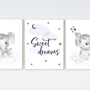 Nursery decor elephant, navy nursery decor, moon and stars, navy blue nursery art, baby boy nursery, wall art, nursery prints, baby registry