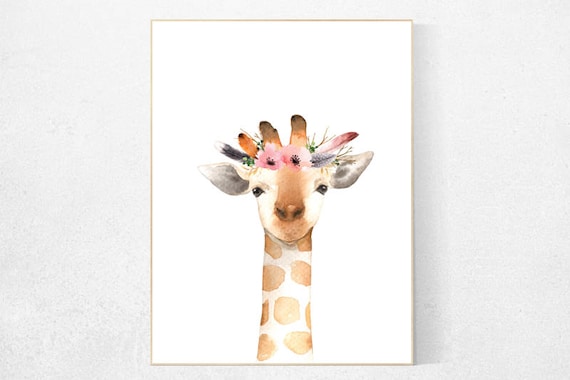 Giraffe nursery, nursery decor girl, Woodland nursery decor, nursery decor flower, woodland animals, woodland nursery girl, flower nursery