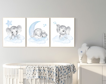 Nursery decor elephant, Nursery decor boy, nursery wall art elephant, baby room decor boy, Elephant Nursery Art, Baby Boy Nursery Art
