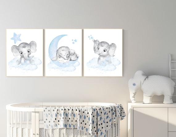 Nursery decor boy, Nursery decor elephant, nursery wall art elephant, baby room decor boy, Elephant Nursery Art, Baby Boy Nursery Art