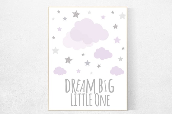 Lavender nursery decor, baby girl nursery, lilac gray nursery, dream big little one, girls room decor, star nursery decor girl, Purple Grey