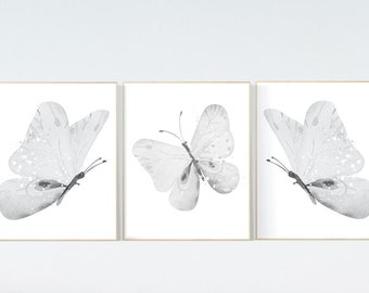 Nursery decor girl butterflies, Butterfly Nursery Art, Girl Nursery Art, Butterfly Nursery Decor for Baby Girl, Butterfly Art, gray nursery