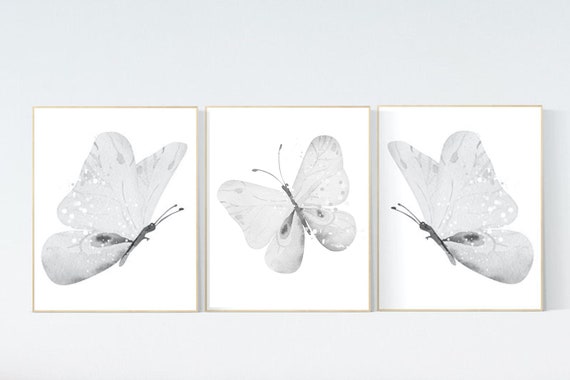 Nursery decor girl butterflies, Butterfly Nursery Art, Girl Nursery Art, Butterfly Nursery Decor for Baby Girl, Butterfly Art, gray nursery